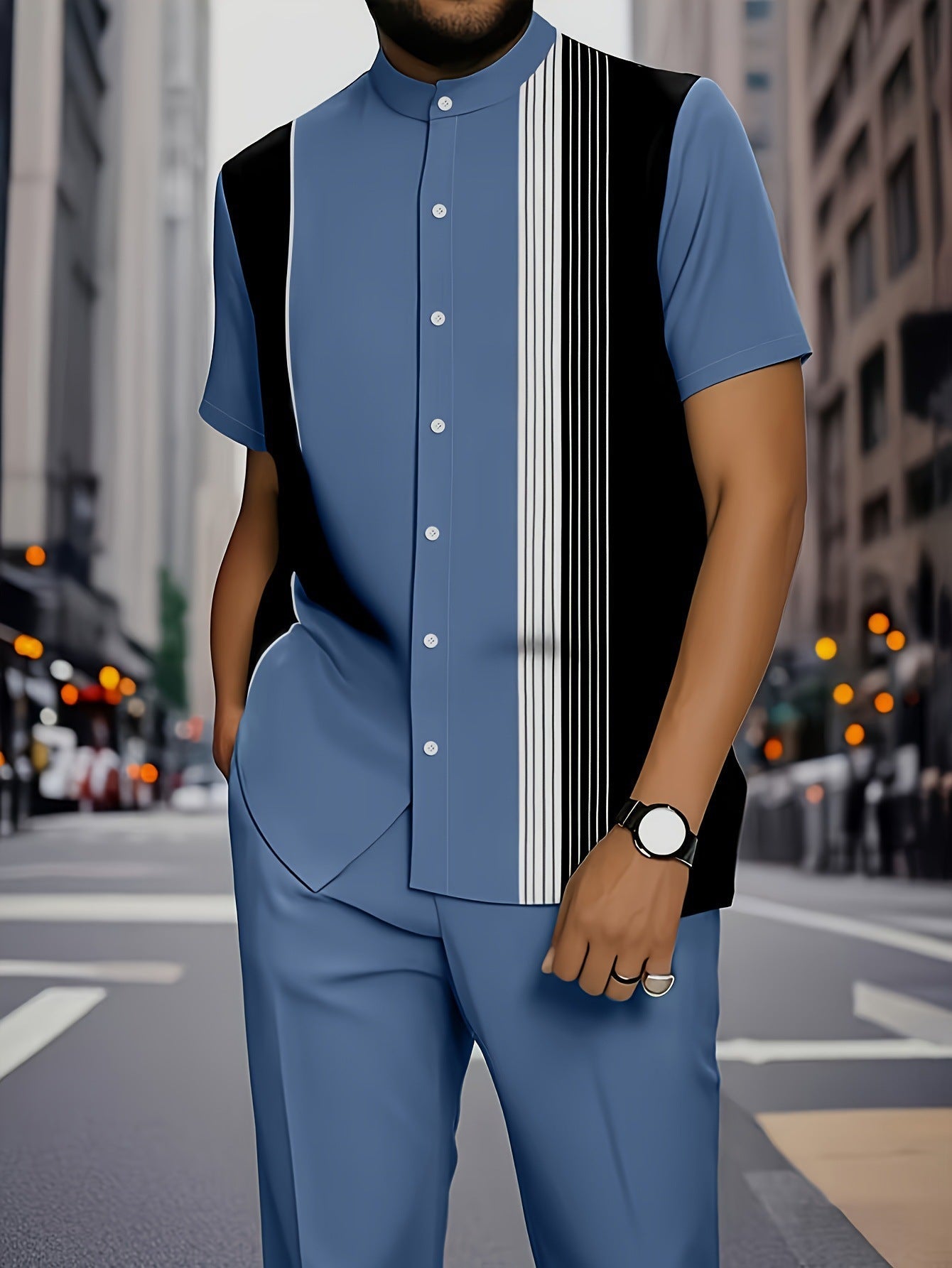 KZZ Men's Classic Striped Artistic Print Suit