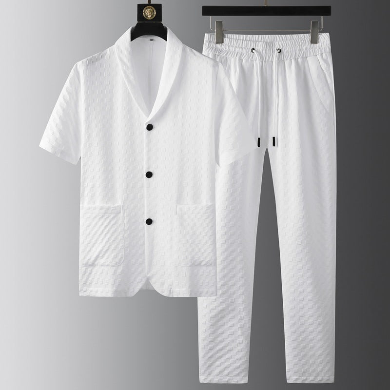KZZ Short-sleeve polo shirt paired with solid-colored trousers