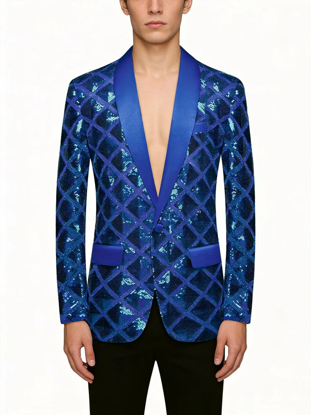 KZZ Men's Solid-Color Slim-Fit Sequin Blazer