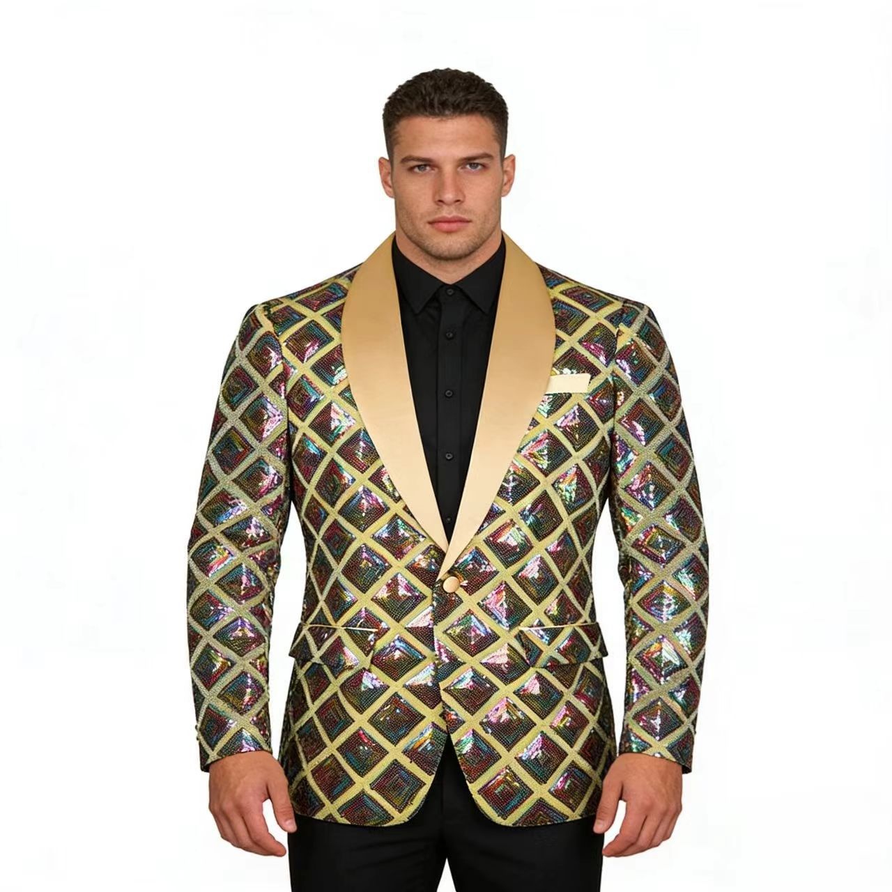 KZZ Men's Solid-Color Slim-Fit Sequin Blazer