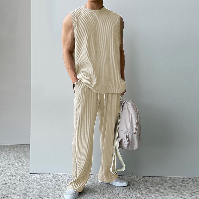 KZZ Men's Two-Piece Ribbed Knit Tracksuit