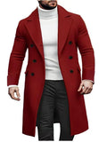 KZZ Men's Notch Lapel Double Breasted Long Trench Coat