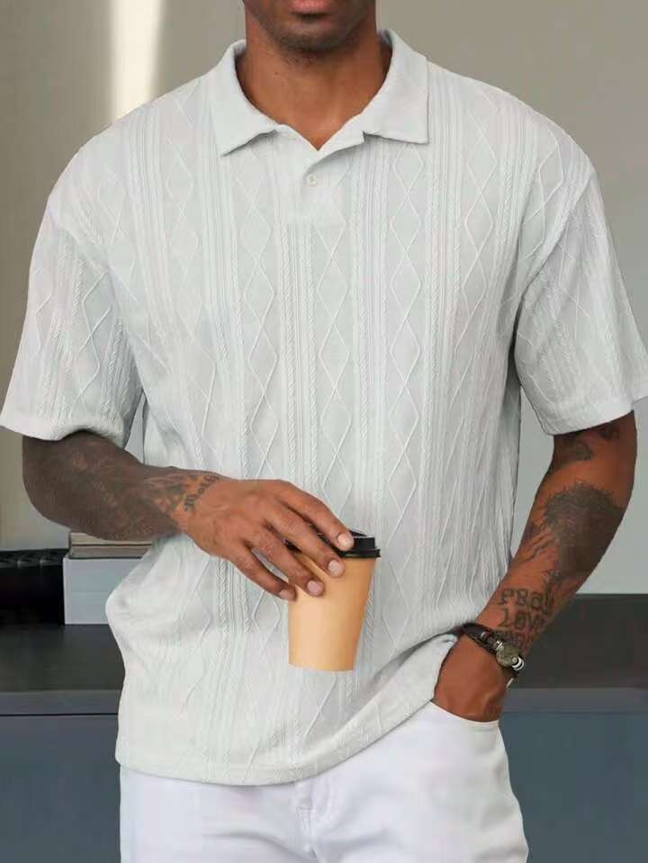 KZZ Retro loose textured knit polo shirt for men