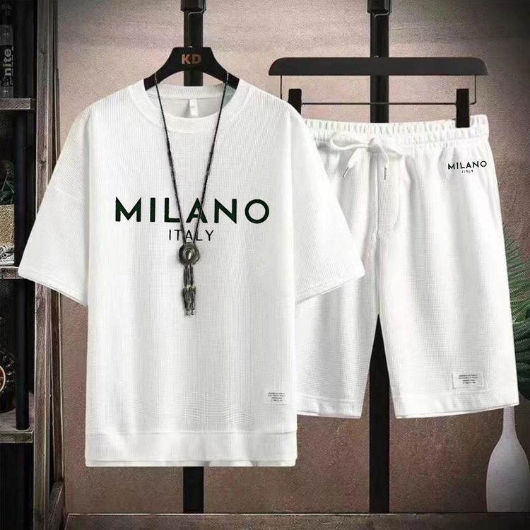 KZZ Men's Milano print drawstring shorts set