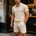 KZZ Men's Casual Collared Short-Sleeve Suit