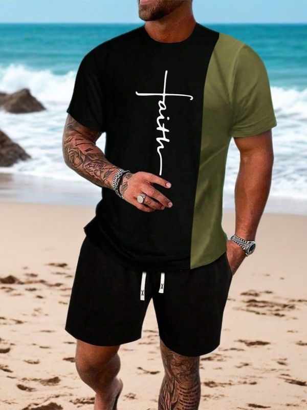 KZZ Men's Short-Sleeve T-Shirt Set with 3D Printing