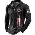 KZZ Men's American flag print long-sleeved polo shirt