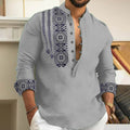 KZZ Men's Ethnic Pattern Casual Printed Half Button Shirt