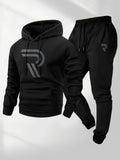 KZZ Men's sports two-piece hooded sweatshirt and pants set