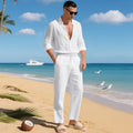 KZZ Men's Summer Linen Shirt & Pants Set
