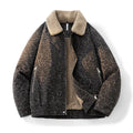 KZZ Vintage Leopard Print Lapel Fleece Lined Warm Jacket