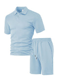 KZZ Men's Solid Polo Shirt & Drawstring Waist Shorts Set