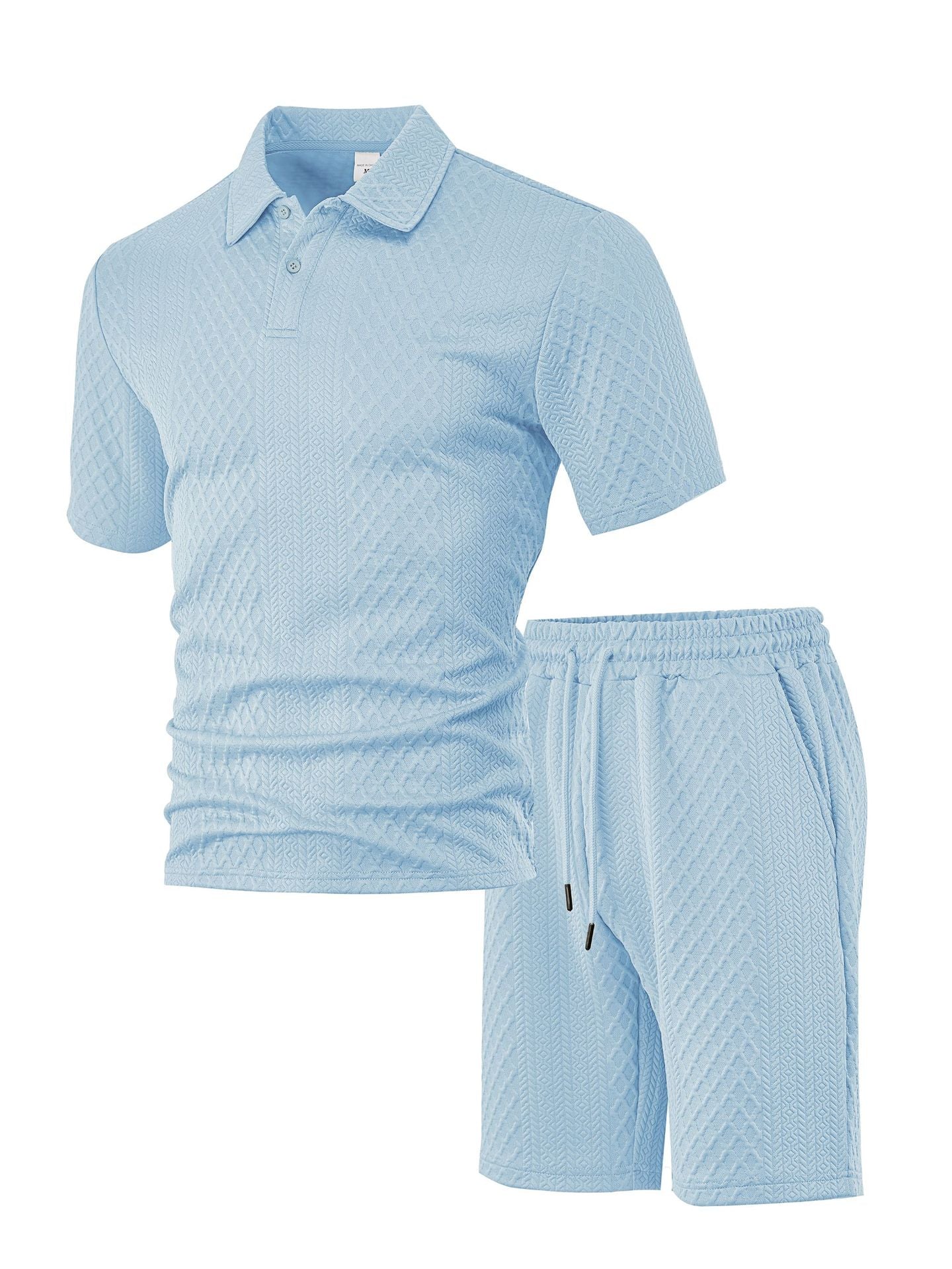 KZZ Men's Solid Polo Shirt & Drawstring Waist Shorts Set