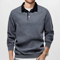 KZZ Men's Loose Fit Colorblock Collar Long Sleeve Polo Shirt