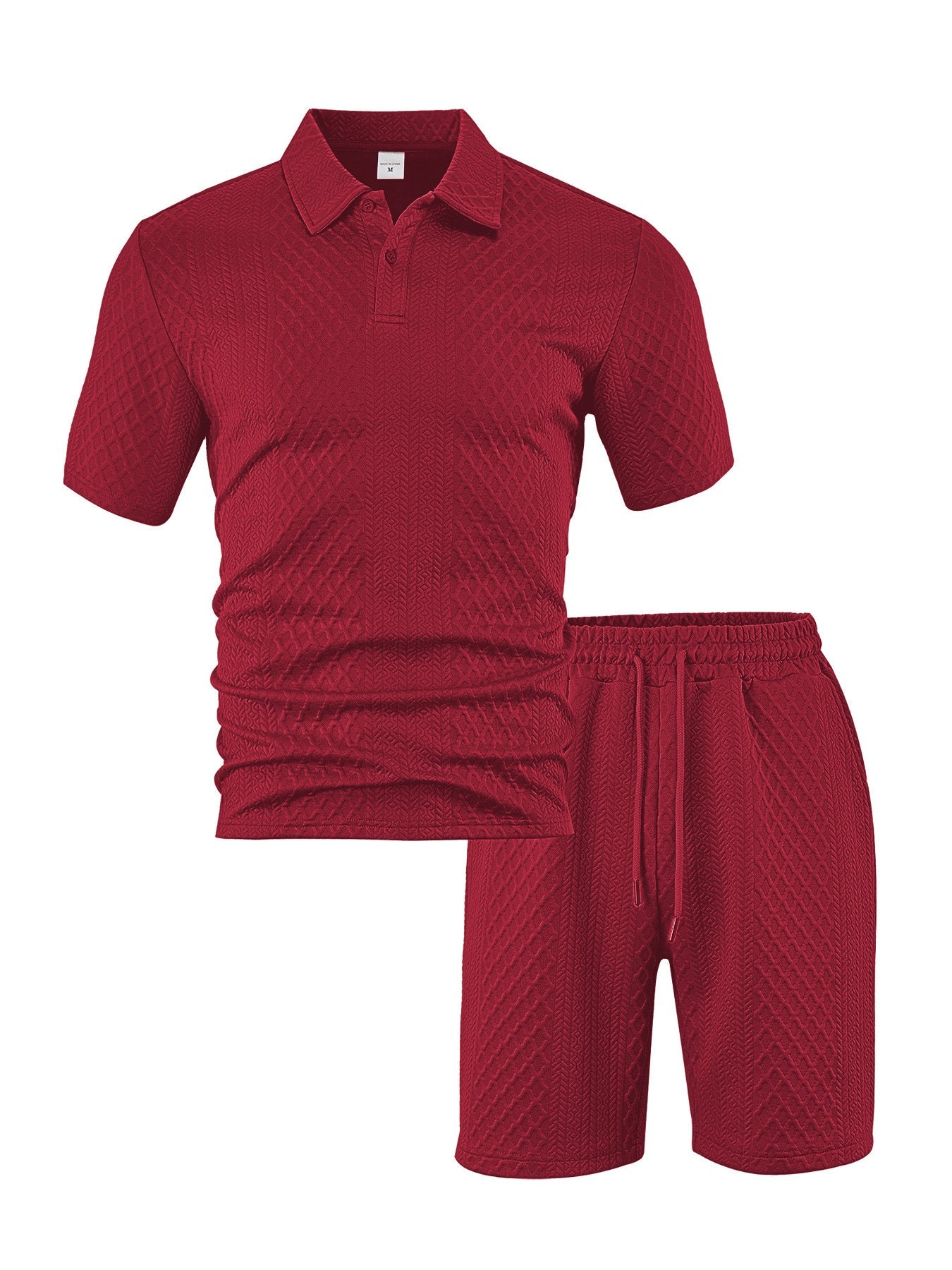 KZZ Men's Solid Polo Shirt & Drawstring Waist Shorts Set