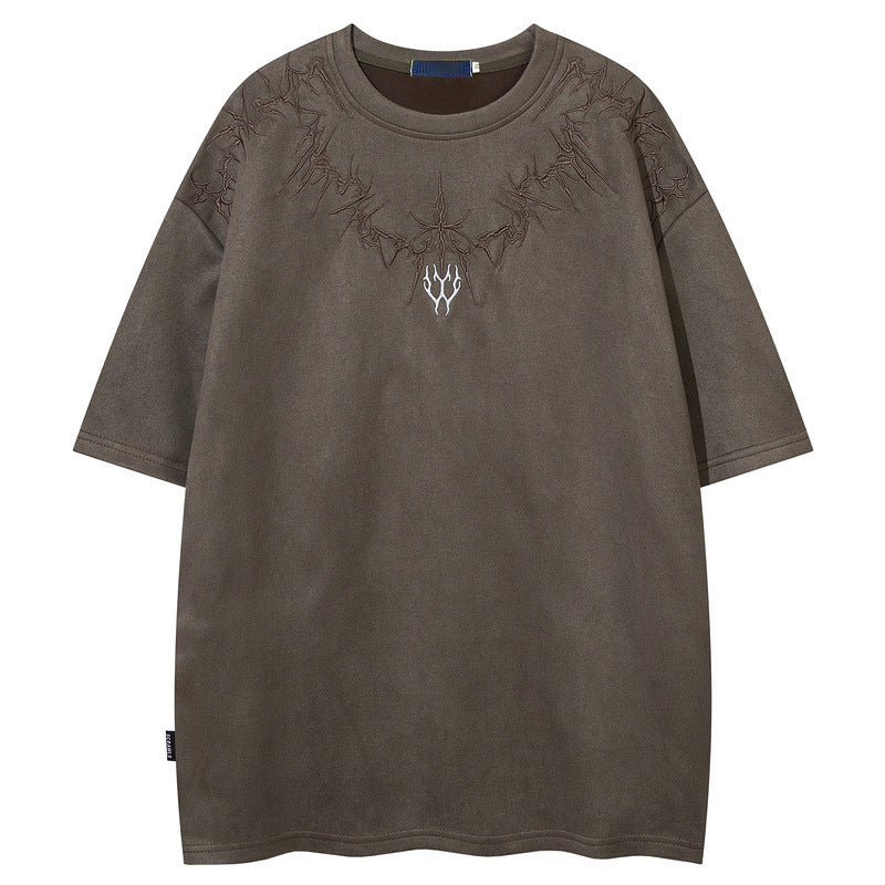 KZZ Men's Graphic Embroidery Drop Shoulder Tee