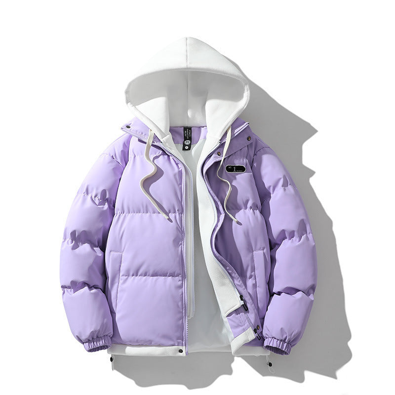 KZZ Hooded Casual Winter Men's Jacket Fake Two-Piece Design Detachable Hat