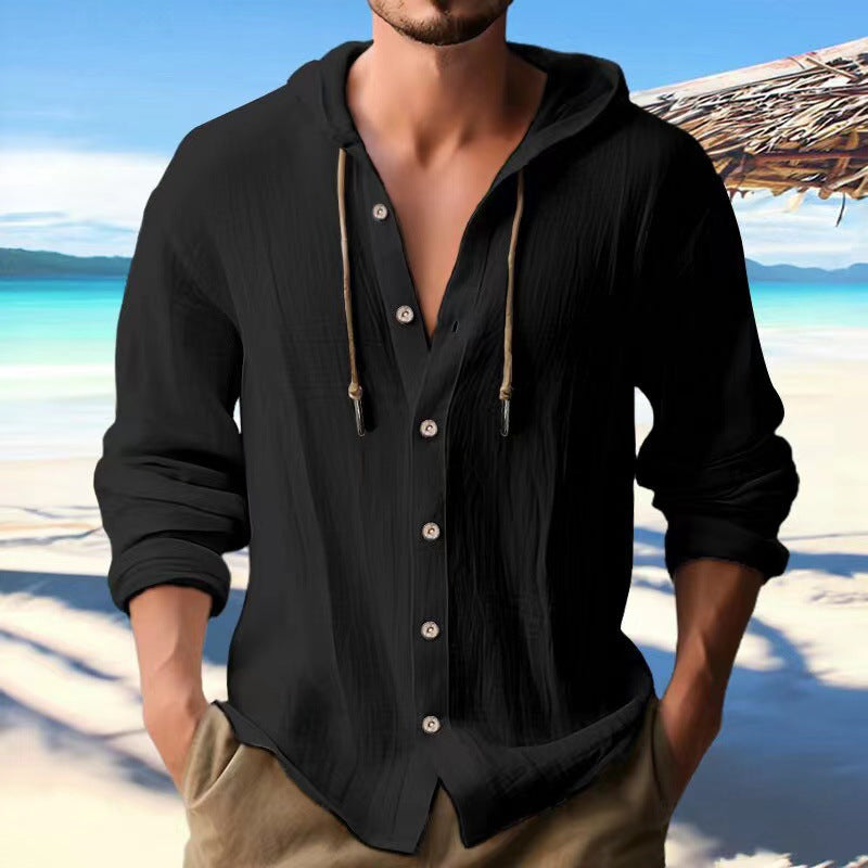 KZZ Men's Casual Long-Sleeve Hooded Shirt