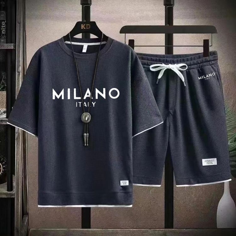 KZZ Men's Milano print drawstring shorts set