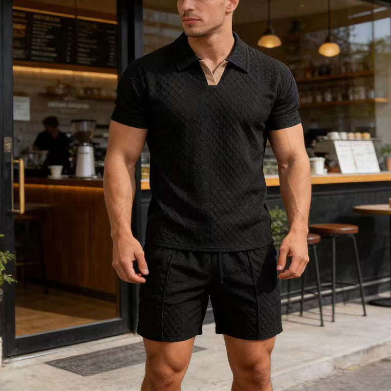 KZZ Men's Casual Collared Short-Sleeve Suit