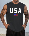 KZZ Men's Letter & Flag Print Round Neck Shirt