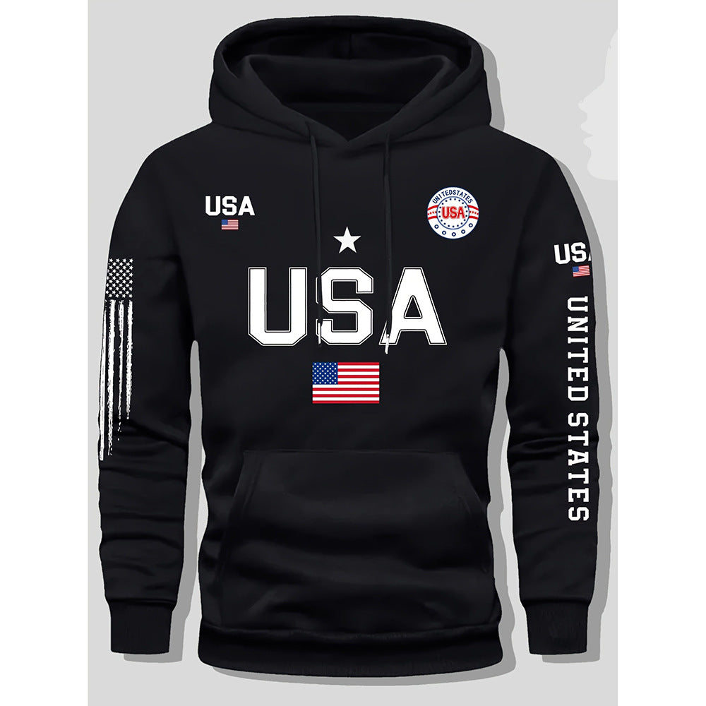 KZZ print hoodie men's fleece sweatshirt, United States letter print unisex casual