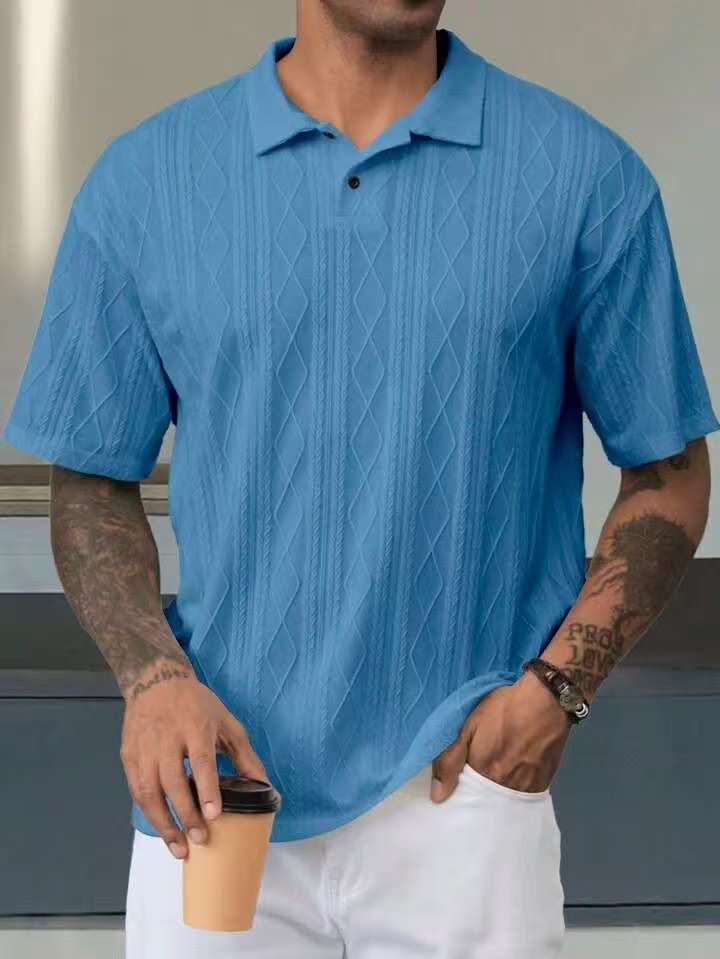 KZZ Retro loose textured knit polo shirt for men