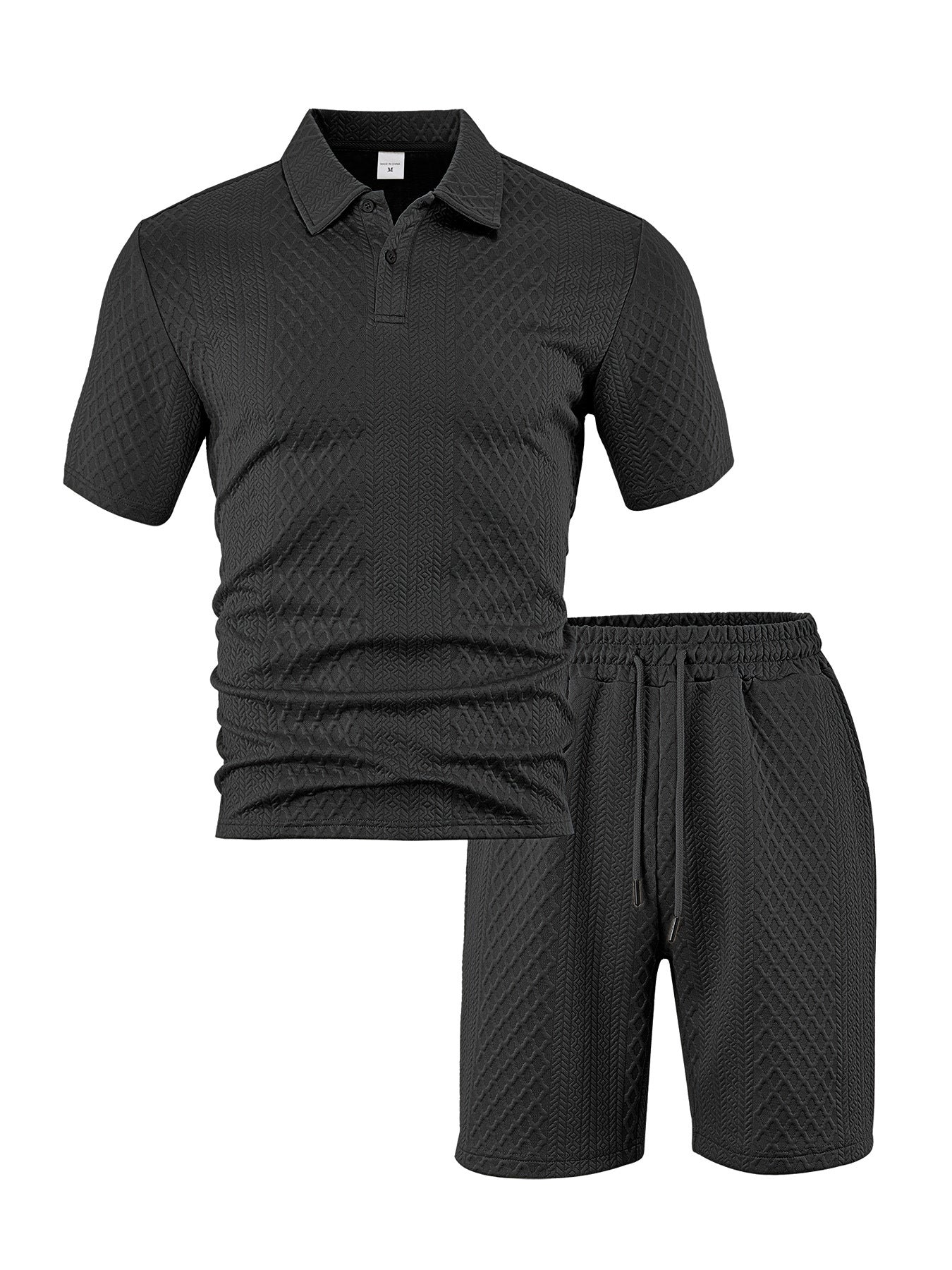 KZZ Men's Solid Polo Shirt & Drawstring Waist Shorts Set