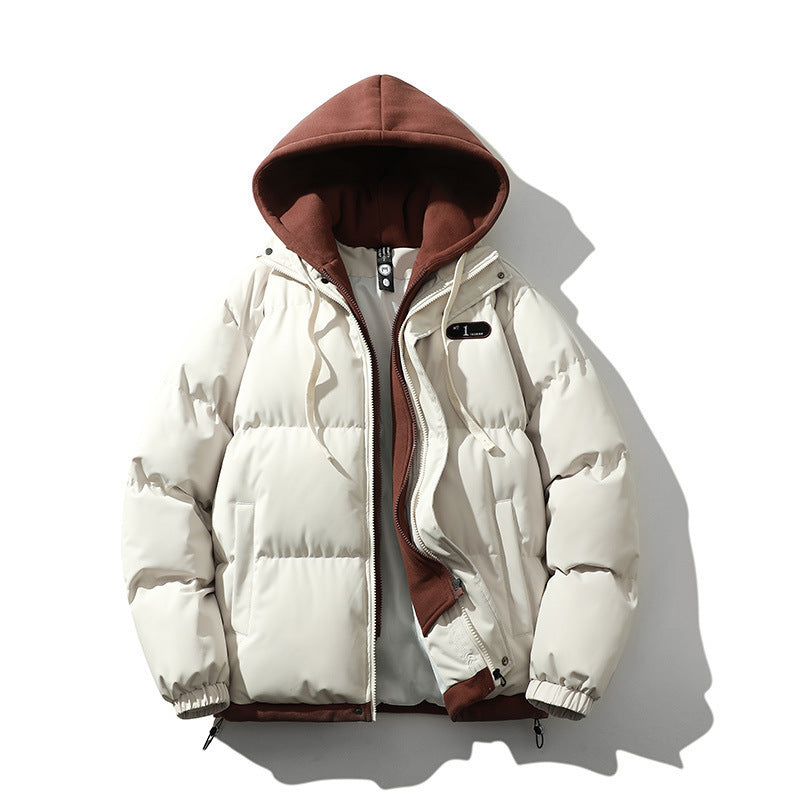 KZZ Hooded Casual Winter Men's Jacket Fake Two-Piece Design Detachable Hat