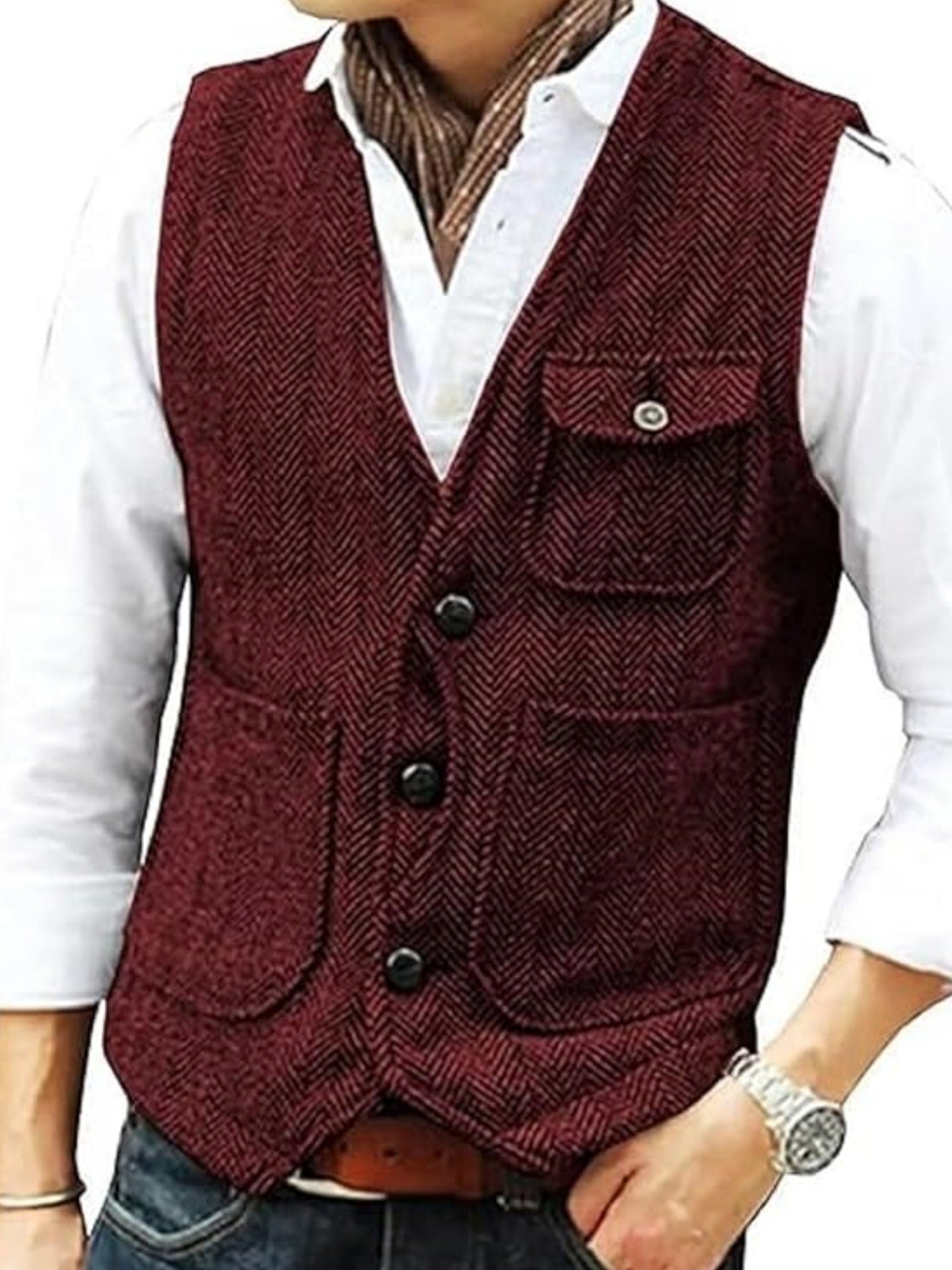 KZZ Men's Retro Tweed Vest
