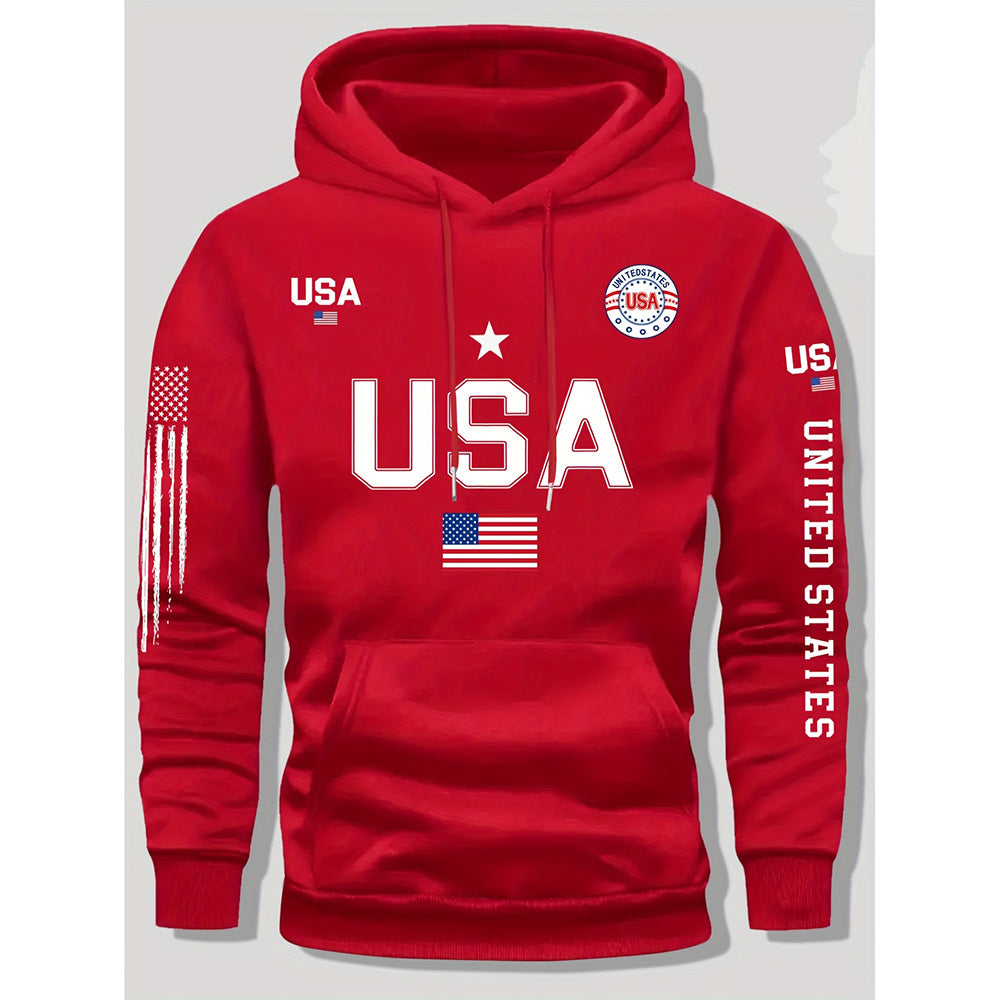 KZZ print hoodie men's fleece sweatshirt, United States letter print unisex casual