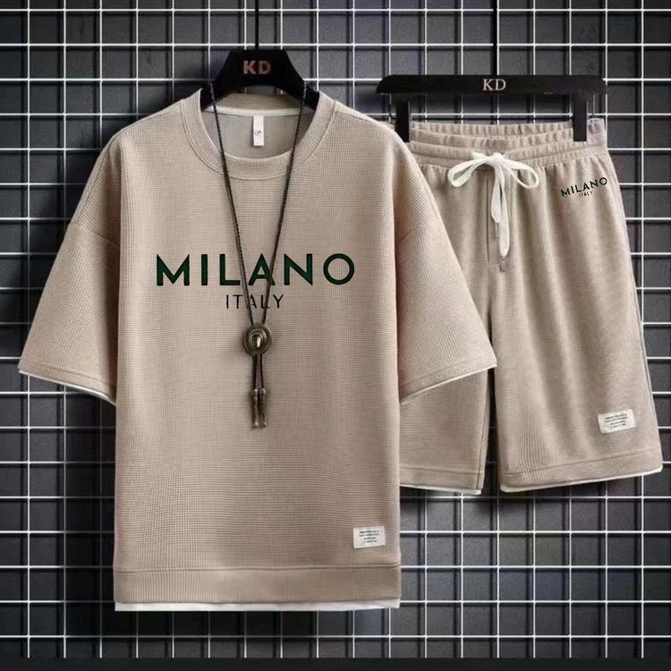KZZ Men's Milano print drawstring shorts set