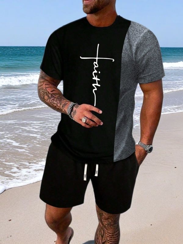 KZZ Men's Short-Sleeve T-Shirt Set with 3D Printing