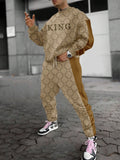 KZZ 3D Printed Drop Shoulder Round Neck Long Pants Two-Piece
