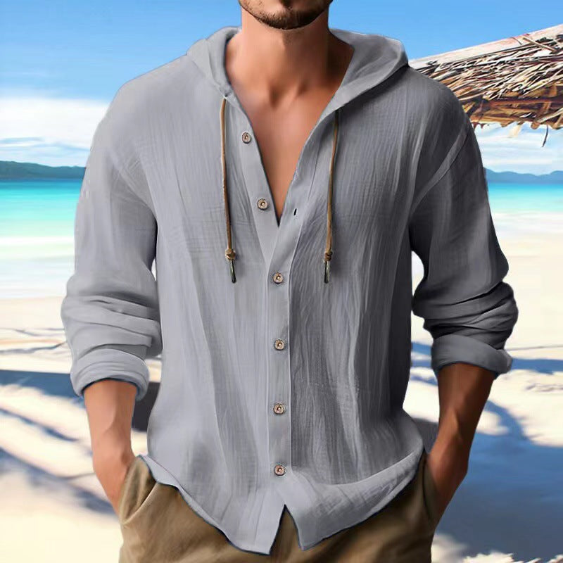 KZZ Men's Casual Long-Sleeve Hooded Shirt