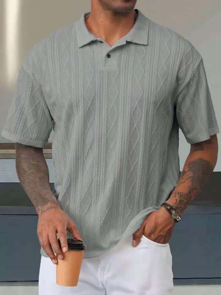 KZZ Retro loose textured knit polo shirt for men
