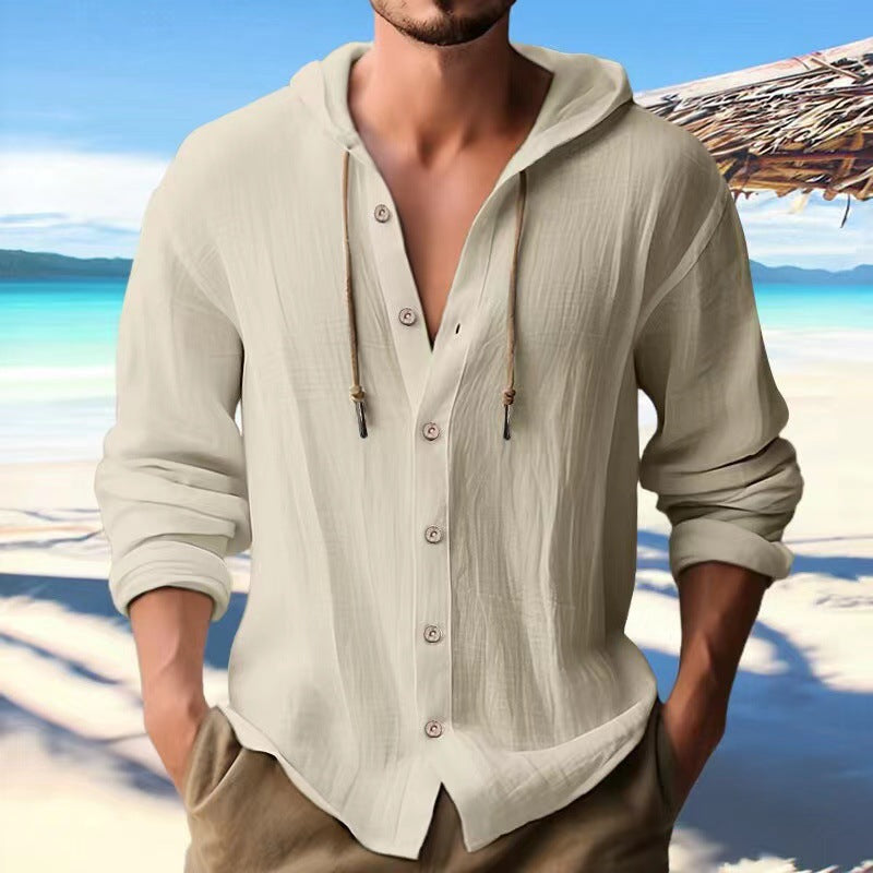 KZZ Men's Casual Long-Sleeve Hooded Shirt