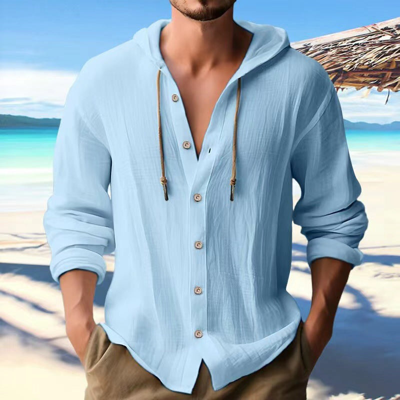 KZZ Men's Casual Long-Sleeve Hooded Shirt