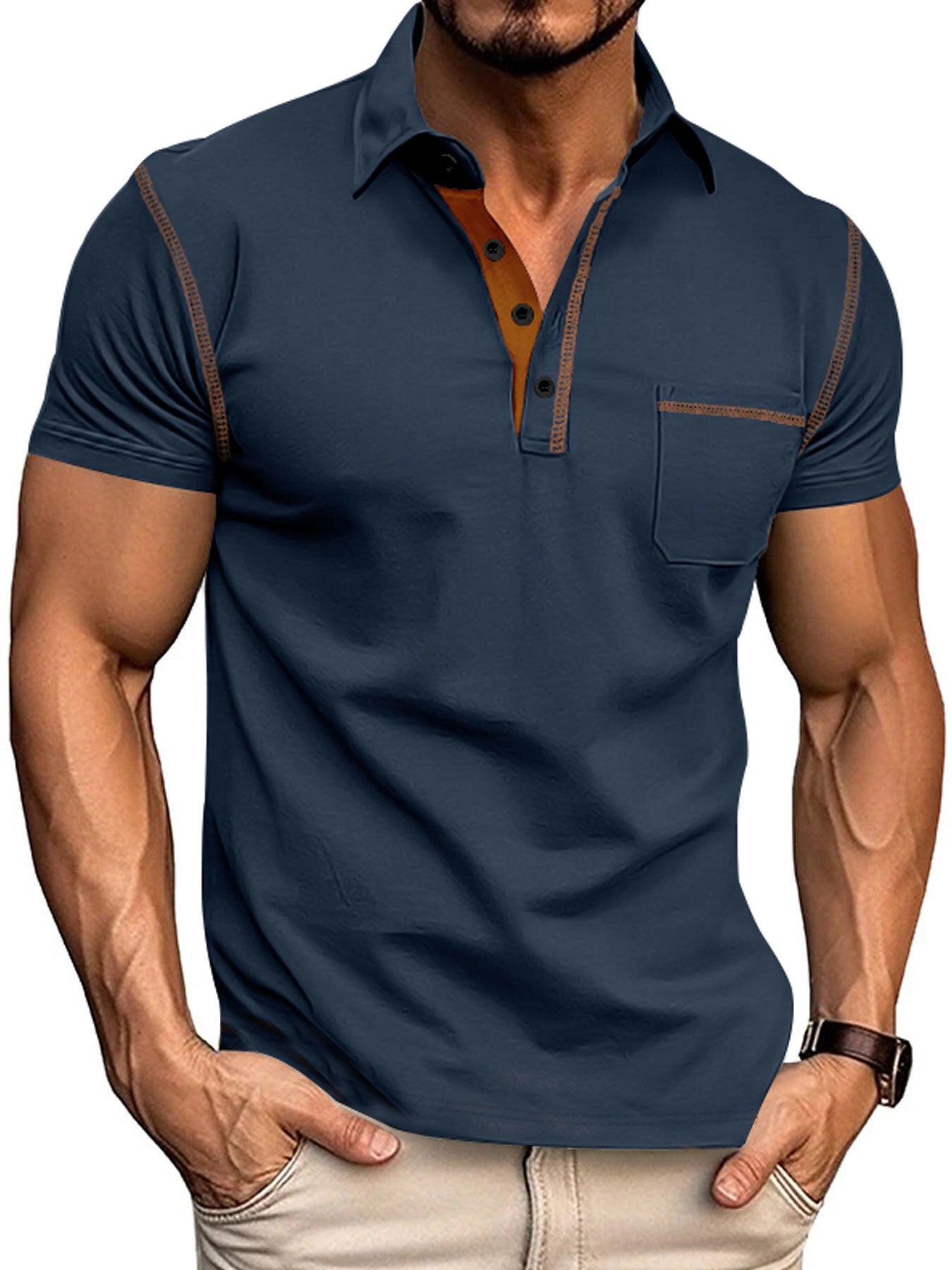 KZZ Men's Regular Fit Short Sleeve Top, Casual Sport Shirt