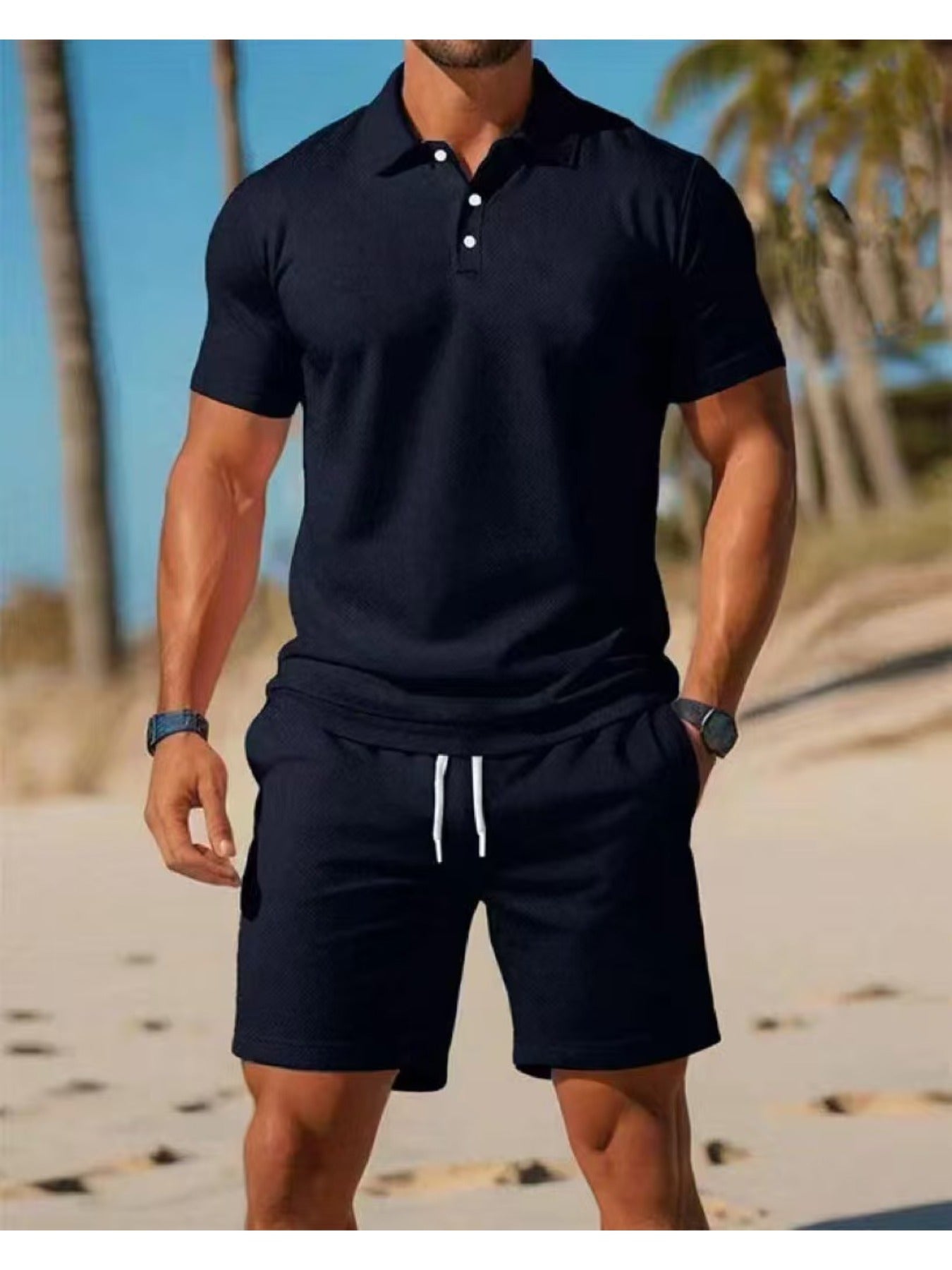 KZZ Casual sportswear versatile slim fit short-sleeved fashion suit for men