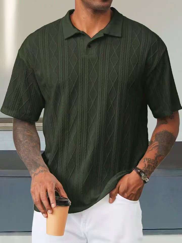 KZZ Retro loose textured knit polo shirt for men