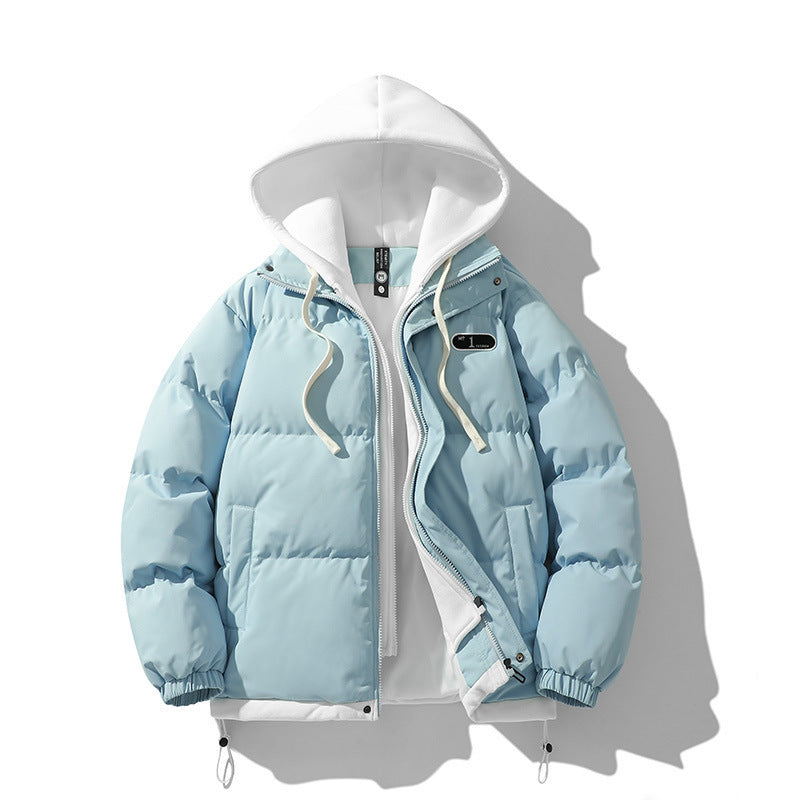KZZ Hooded Casual Winter Men's Jacket Fake Two-Piece Design Detachable Hat