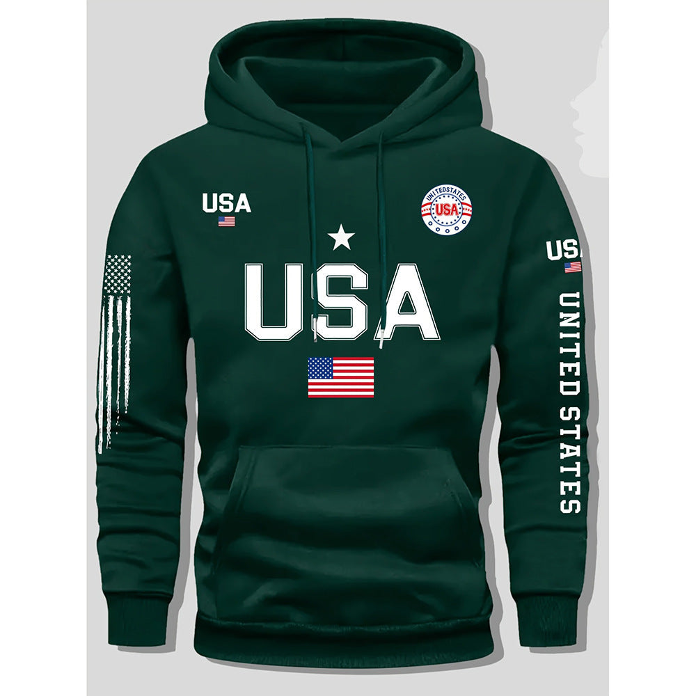 KZZ print hoodie men's fleece sweatshirt, United States letter print unisex casual