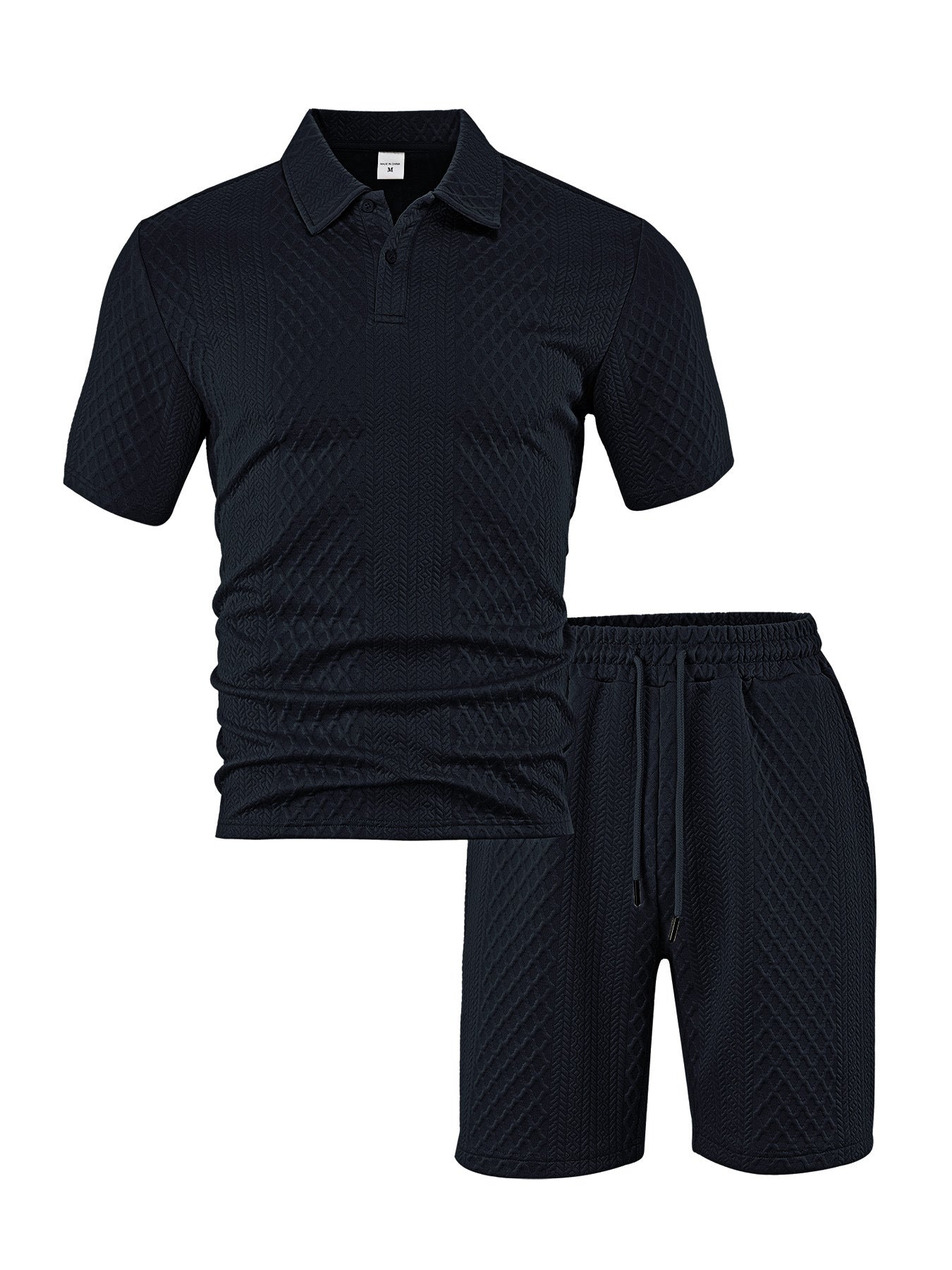 KZZ Men's Solid Polo Shirt & Drawstring Waist Shorts Set