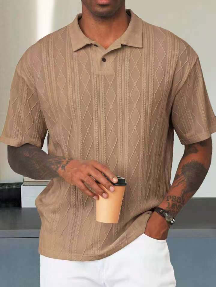 KZZ Retro loose textured knit polo shirt for men