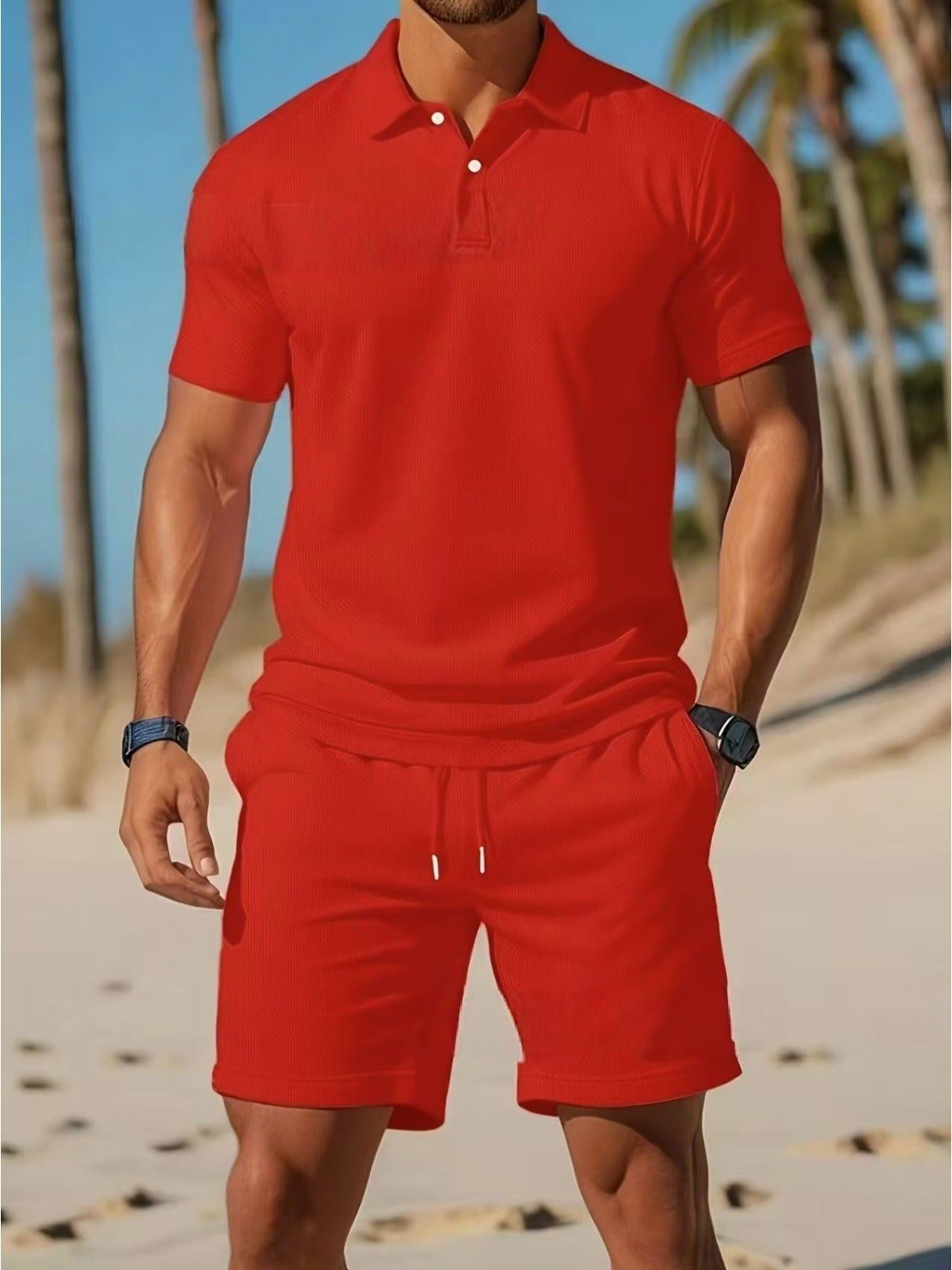 KZZ Casual sportswear versatile slim fit short-sleeved fashion suit for men