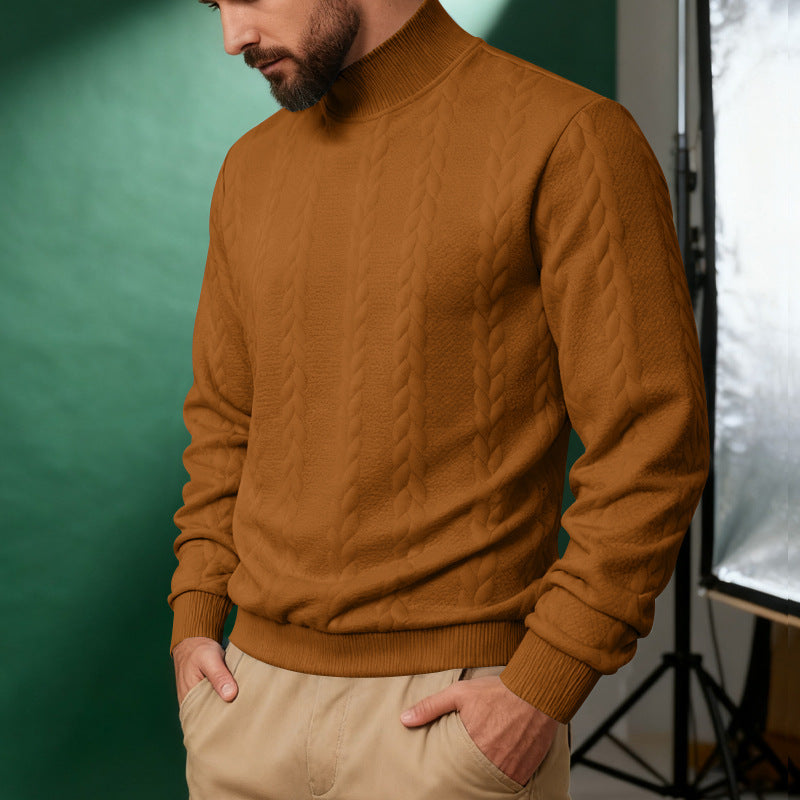 KZZ Men's solid color knitted jacquard turtleneck sweater