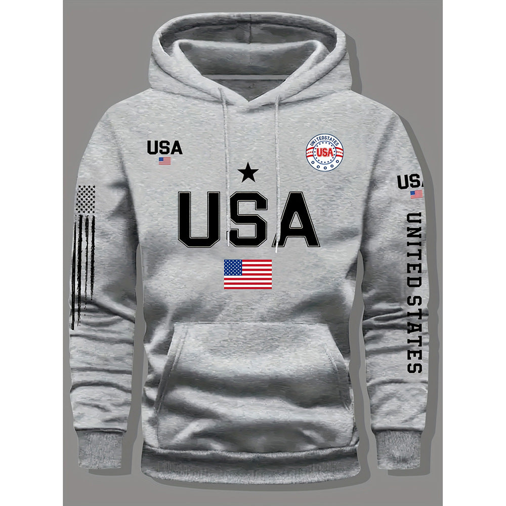 KZZ print hoodie men's fleece sweatshirt, United States letter print unisex casual