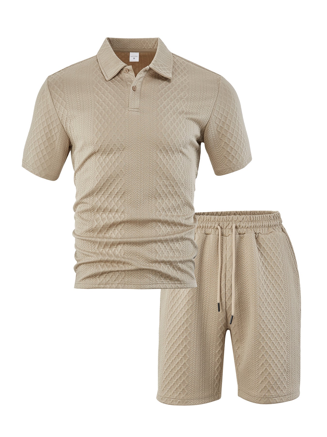 KZZ Men's Solid Polo Shirt & Drawstring Waist Shorts Set