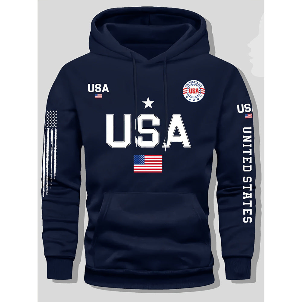 KZZ print hoodie men's fleece sweatshirt, United States letter print unisex casual